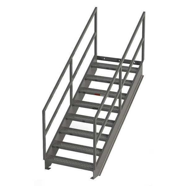 Stair Unit, 99 in Overall H, 8 Steps, Carbon Steel, 1,000 lb Load Capacity, Serrated Tread
