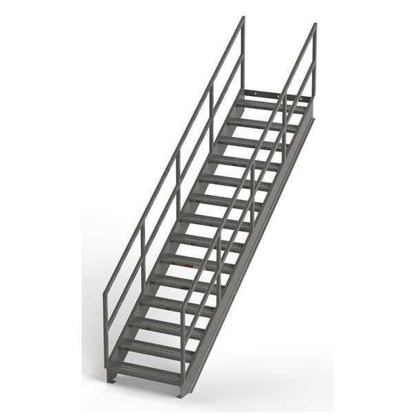 Stair Unit, 141 in Overall H, 14 Steps, Carbon Steel, 1,000 lb Load Capacity, Serrated Tread