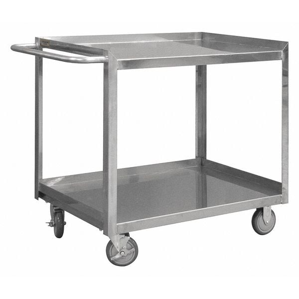 Corrosion-Resistant Utility Cart with Single-Side Flush Metal Shelves, Stainless Steel, 2 Shelves