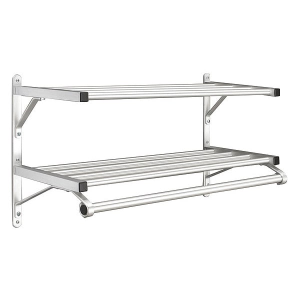 Coat Rack, 2 Shelves, 24 In W, Satin Alum