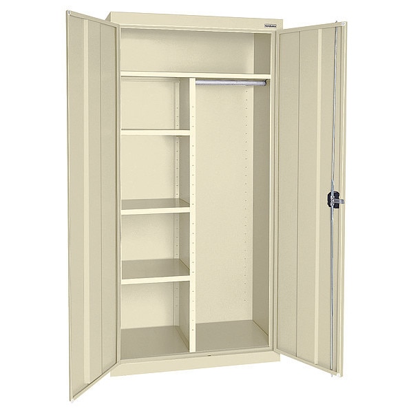 Combo Wardrobe Storage Cabinet, 72 in H, 46 in W, 24 in D, Recessed Pull, Keyed, Putty, 4 Shelves