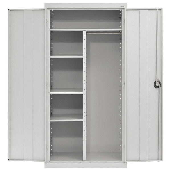 Combo Wardrobe Storage Cabinet, 72 in H, 46 in W, 24 in D, Recessed Pull, Keyed, Light Gray