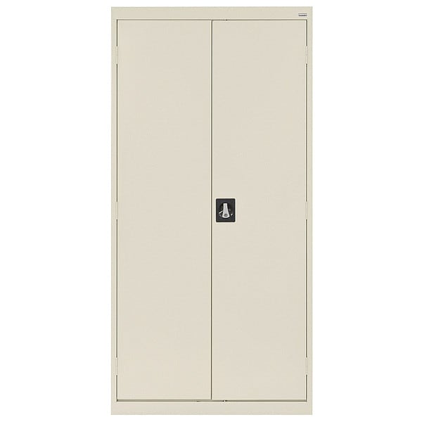 Shelving Storage Cabinet, 72 in H, 36 in W, 24 in D, Recessed Pull, Keyed, Putty, 4 Shelves