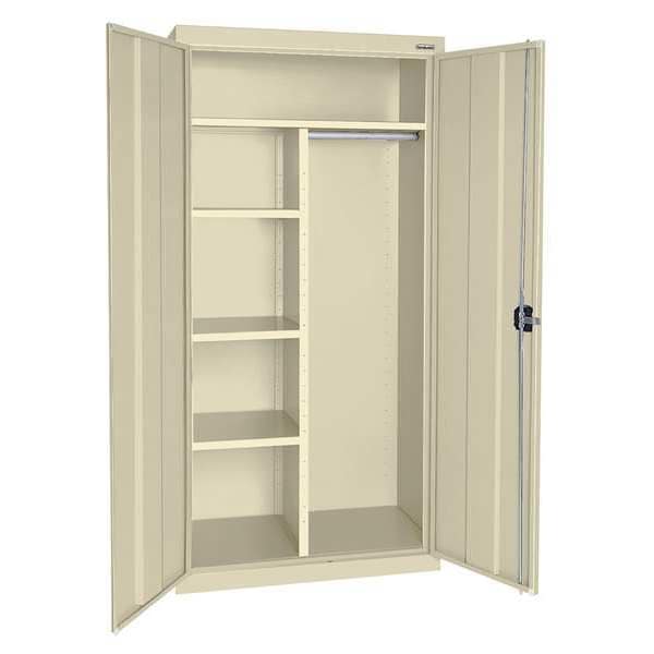 Combo Wardrobe Storage Cabinet, 72 in H, 36 in W, 24 in D, Recessed Pull, Keyed, Putty, 4 Shelves