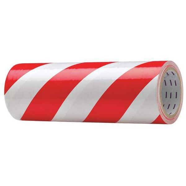 Floor Marking Tape, vinyl, Striped, Red, White, 12 in W., 7 mil Thickness