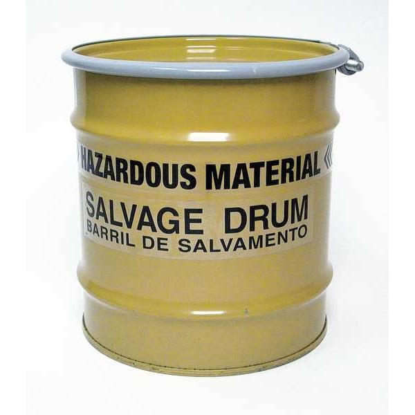 Open Head Salvage Drum, Steel, 8 gal, Lined, Yellow