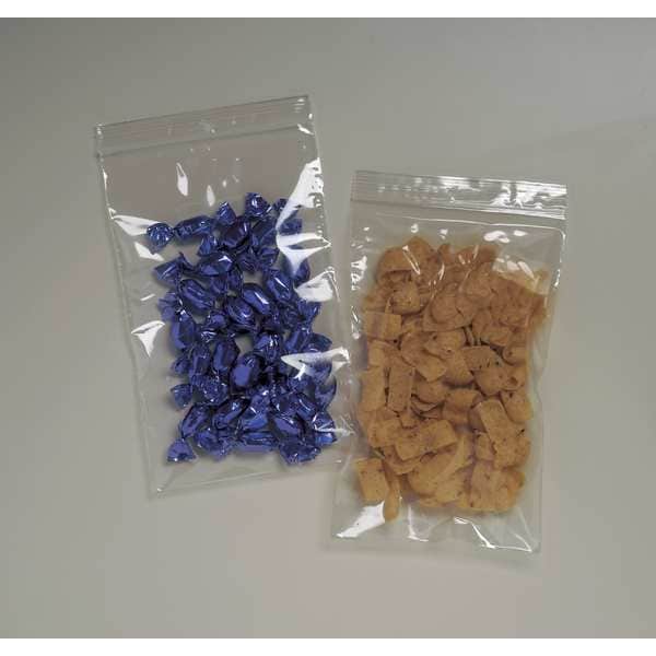 Reclosable Bag, Zip Seal, 6 in L, 6 in W, 2 mil Thick, Polypropylene, Clear
