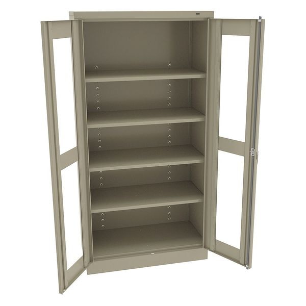 Shelving Storage Cabinet, 72 in H, 36 in W, Swing, Keyed, Sand, 4 Shelves, 0 Drawers