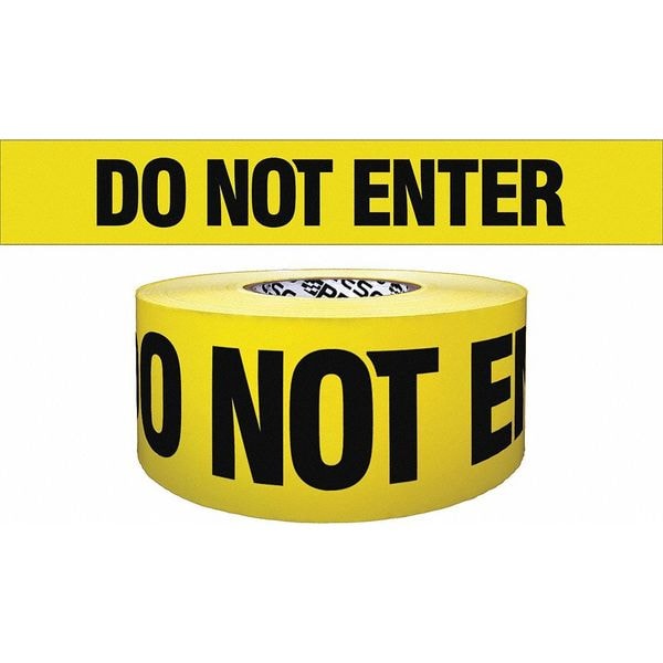 Barricade Tape, Do Not Enter, Yellow, 3 in Wide x 1,000 ft Length, Polyethylene, 4 mil