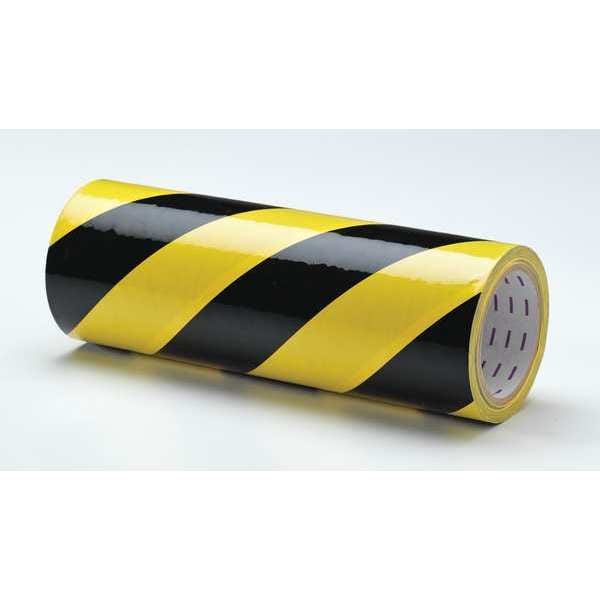 Floor Marking Tape, vinyl, No Legend, Black, Yellow, 12 in W., 7 mil Thickness
