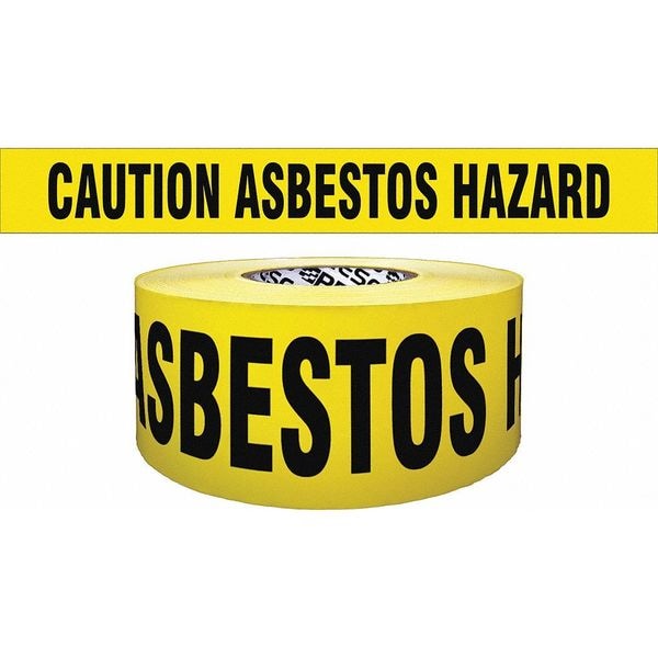Barricade Tape, Caution Asbestos Hazard, Yellow, 3 in Wide x 1,000 ft Length, Polyethylene, 4 mil