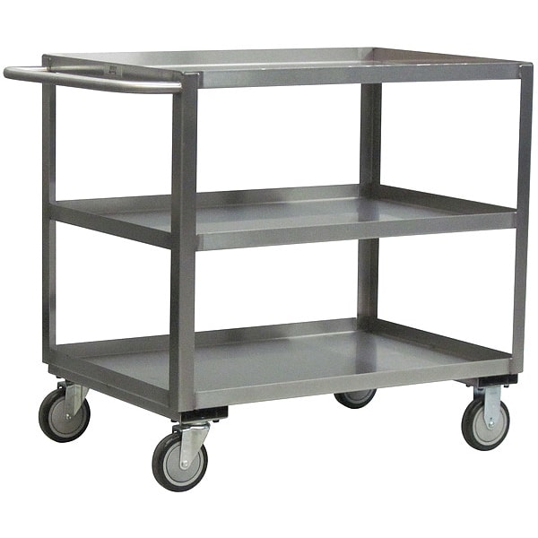 Utility Cart, 16 ga. Stainless Steel, 1200 lb Load Capacity, 3 Shelves, 36 in L, 19 in W, 35 in H