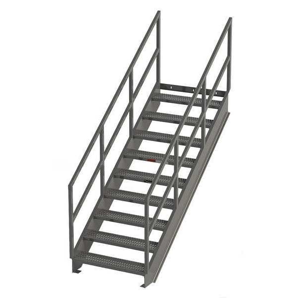 Stair Unit, 106 in Overall H, 9 Steps, Carbon Steel, 1,000 lb Load Capacity, Serrated Tread