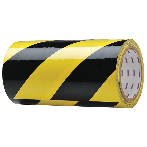 Floor Marking Tape, vinyl, No Legend, Black, Yellow, 8 in W., 7 mil Thickness