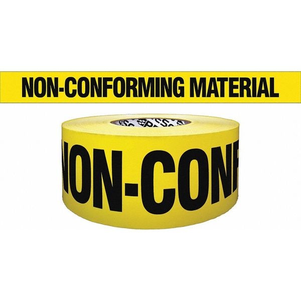 Barricade Tape, Non-Conforming Material, Yellow, 3 in Wide x 1,000 ft Length, Polyethylene, 4 mil