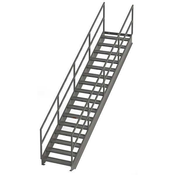 Stair Unit, 155 in Overall H, 16 Steps, Carbon Steel, 1,000 lb Load Capacity, Serrated Tread