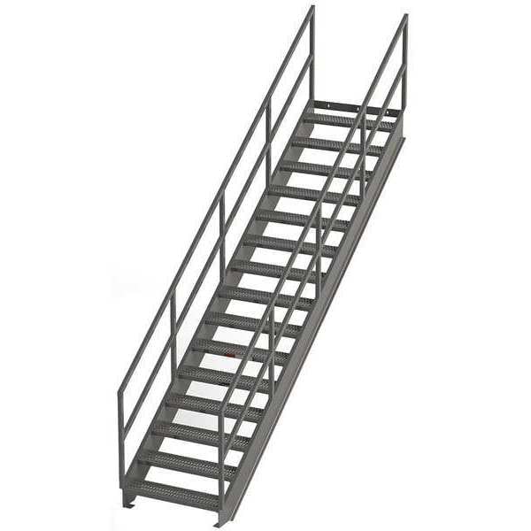 Stair Unit, 148 in Overall H, 15 Steps, Carbon Steel, 1,000 lb Load Capacity, Serrated Tread