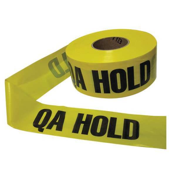 Barricade Tape, QA Hold, Yellow, 3 in Wide x 1,000 ft Length, Polyethylene, 4 mil