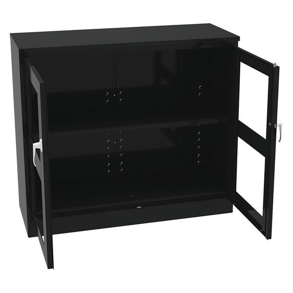 Shelving Storage Cabinet, 42 in H, 48 in W, Swing, Keyed, Black, 2 Shelves, 0 Drawers