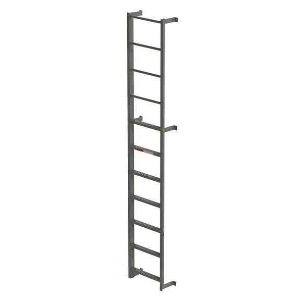 11 ft Overall H, Fixed Ladder, Steel, 7 Steps, Side Step Exit, Gray Finish, 300 lb Load Capacity