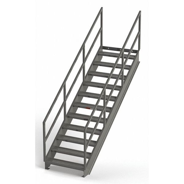 Stair Unit, 120 in Overall H, 11 Steps, Carbon Steel, 1,000 lb Load Capacity, Serrated Tread