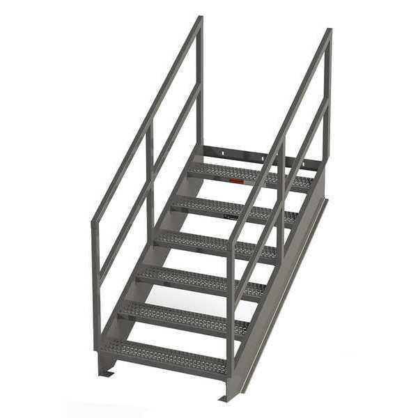 Portable Stairs, 85 in Overall H, 6 Steps, Steel, 500 lb Load Capacity, Serrated Tread