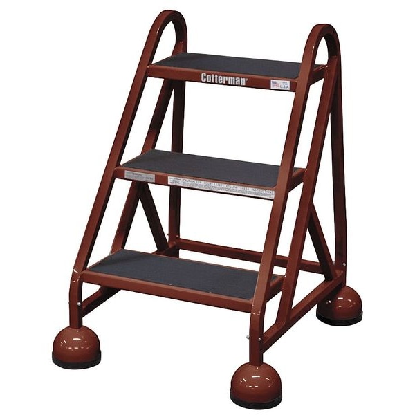 Rolling Step, 3 Steps, 31 in Overall Height, Steel, Brown