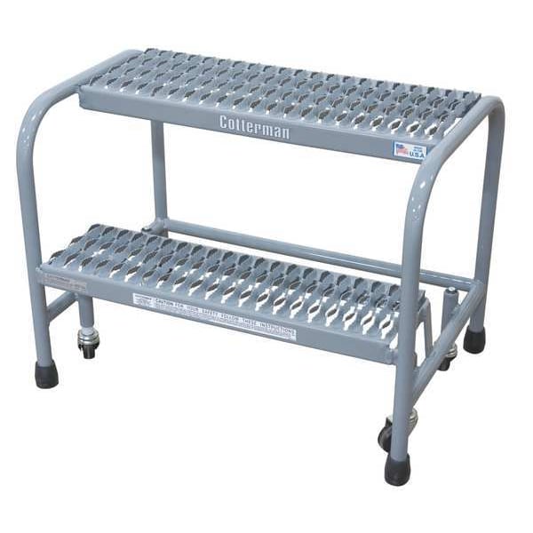 Rolling Step, 2 Steps, 20 in Overall Height, Steel, Gray