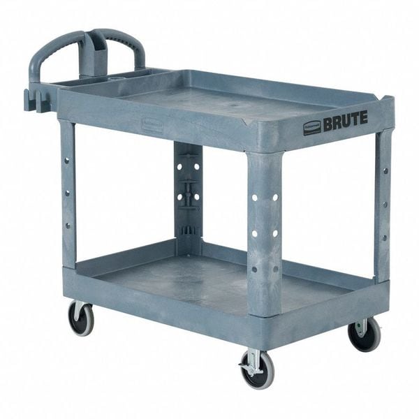 Utility Cart, 500 lb Load Capacity, 2 Shelves, 44 in L, 25 1/2 in W, 39 in H, Ergonomic Handle