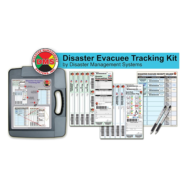 Disaster Evacuee Tracking Kit, Nylon, Plastic, Synthetic Paper, 14 1/2 in L, 11 4/5 in W