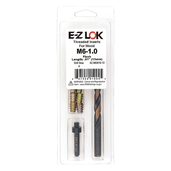 Thread Repair Kit, Hex Drive Threaded Inserts, M6-1.00, Hexavalent Chromium Zinc, 10 Inserts