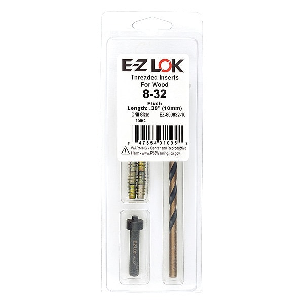 Thread Repair Kit, Hex Drive Threaded Inserts, #8-32, Hexavalent Chromium Zinc, 10 Inserts
