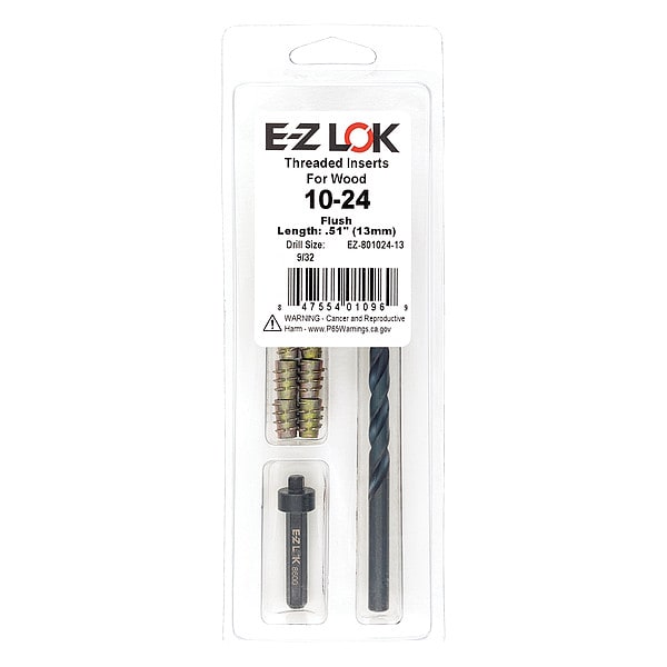 Thread Repair Kit, Hex Drive Threaded Inserts, #10-24, Hexavalent Chromium Zinc, 10 Inserts