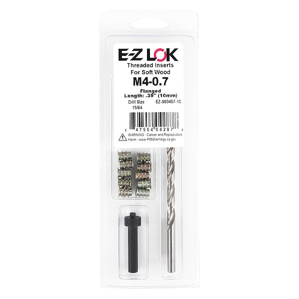 Thread Repair Kit, Hex Drive Threaded Inserts, M4-0.70, Hexavalent Chromium Zinc, 10 Inserts