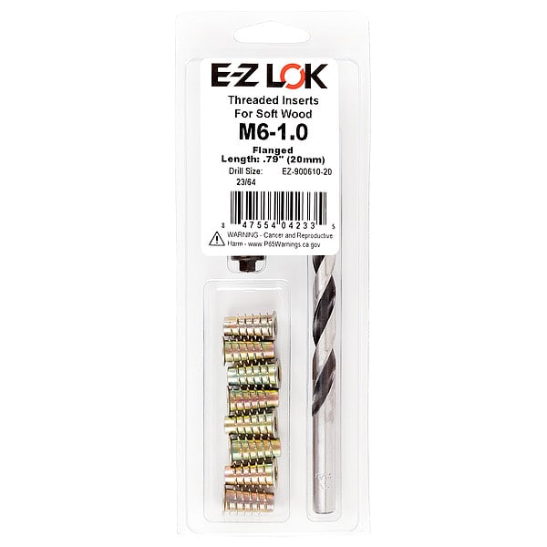 Thread Repair Kit, Hex Drive Threaded Inserts, M6-1.00, Hexavalent Chromium Zinc, 10 Inserts