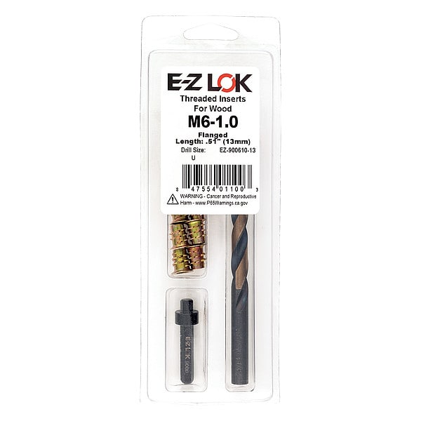 Thread Repair Kit, Hex Drive Threaded Inserts, M6-1.00, Hexavalent Chromium Zinc, 10 Inserts
