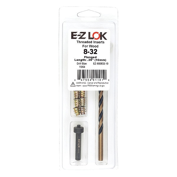 Thread Repair Kit, Hex Drive Threaded Inserts, #8-32, Hexavalent Chromium Zinc, 10 Inserts
