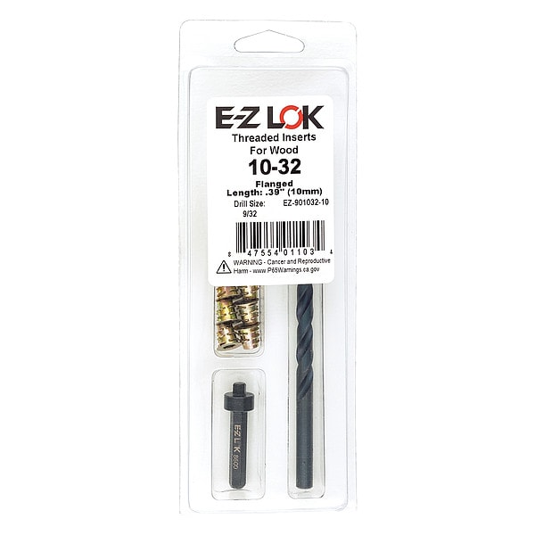 Thread Repair Kit, Hex Drive Threaded Inserts, #10-32, Hexavalent Chromium Zinc, 10 Inserts