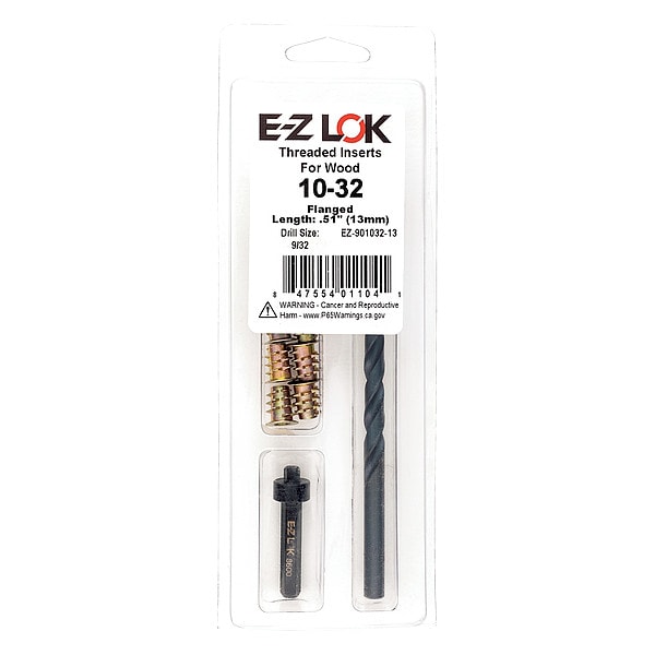 Thread Repair Kit, Hex Drive Threaded Inserts, #10-32, Hexavalent Chromium Zinc, 10 Inserts