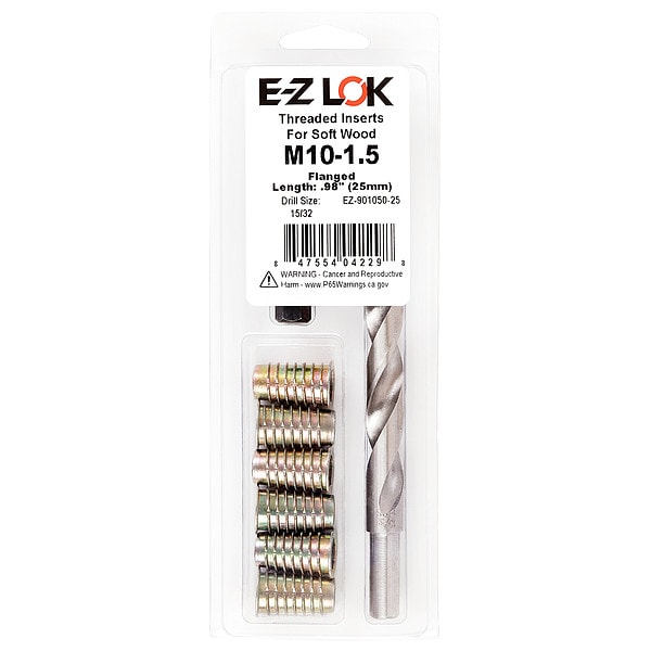 Thread Repair Kit, Hex Drive Threaded Inserts, M10-1.50, Hexavalent Chromium Zinc, 6 Inserts