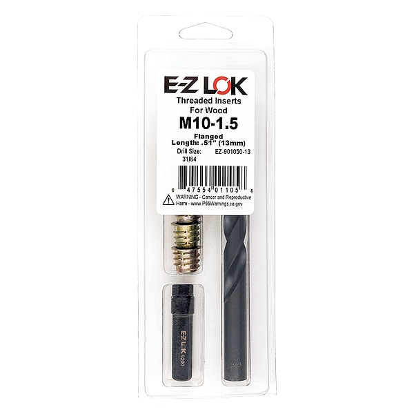 Thread Repair Kit, Hex Drive Threaded Inserts, M10-1.50, Hexavalent Chromium Zinc, 5 Inserts