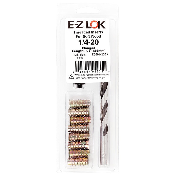 Thread Repair Kit, Hex Drive Threaded Inserts, 1/4"-20, Hexavalent Chromium Zinc, 8 Inserts