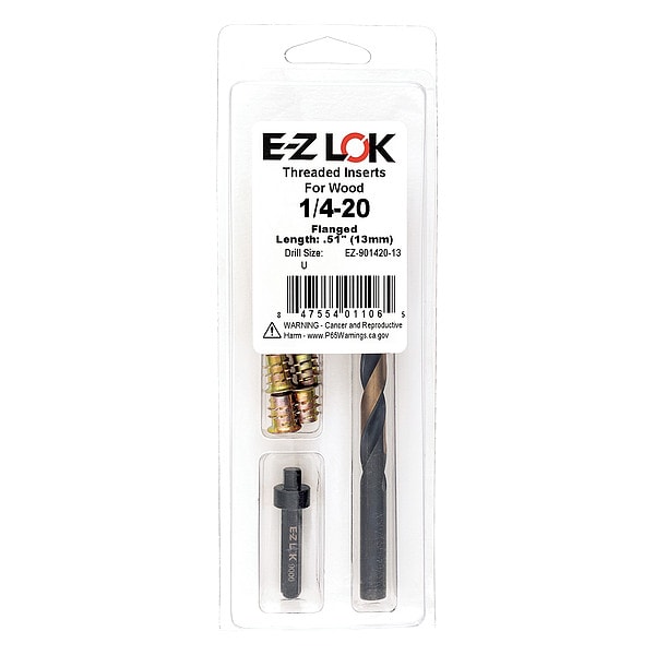 Thread Repair Kit, Hex Drive Threaded Inserts, 1/4"-20, Hexavalent Chromium Zinc, 10 Inserts