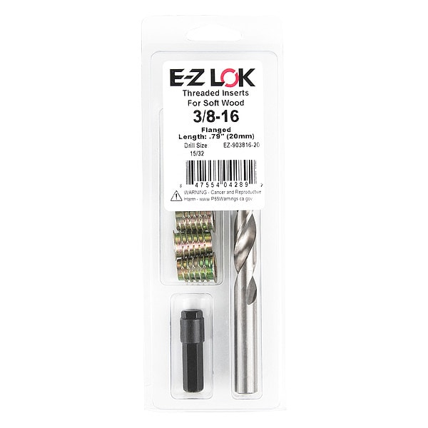 Thread Repair Kit, Hex Drive Threaded Inserts, 3/8"-16, Hexavalent Chromium Zinc, 5 Inserts