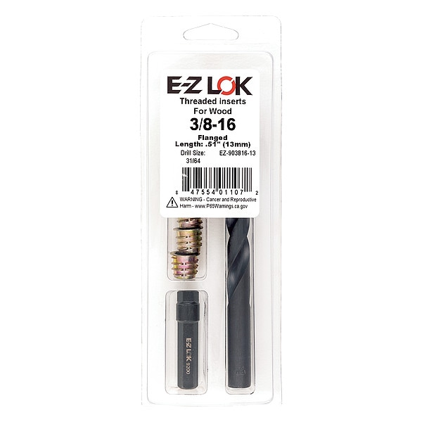 Thread Repair Kit, Hex Drive Threaded Inserts, 3/8"-16, Hexavalent Chromium Zinc, 5 Inserts