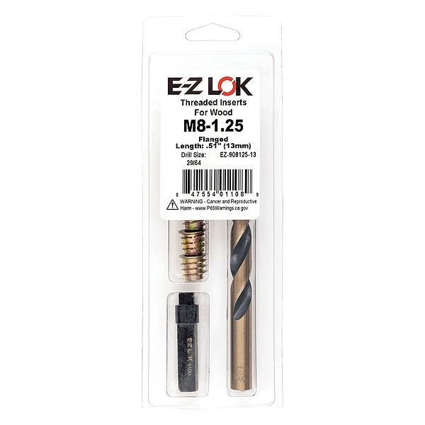 Thread Repair Kit, Hex Drive Threaded Inserts, M8-1.25, Hexavalent Chromium Zinc, 5 Inserts