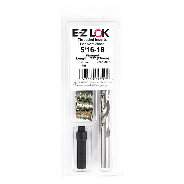 Thread Repair Kit, Hex Drive Threaded Inserts, 5/16"-18, Hexavalent Chromium Zinc, 5 Inserts