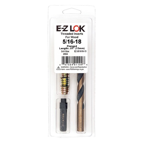 Thread Repair Kit, Hex Drive Threaded Inserts, 5/16"-18, Hexavalent Chromium Zinc, 5 Inserts