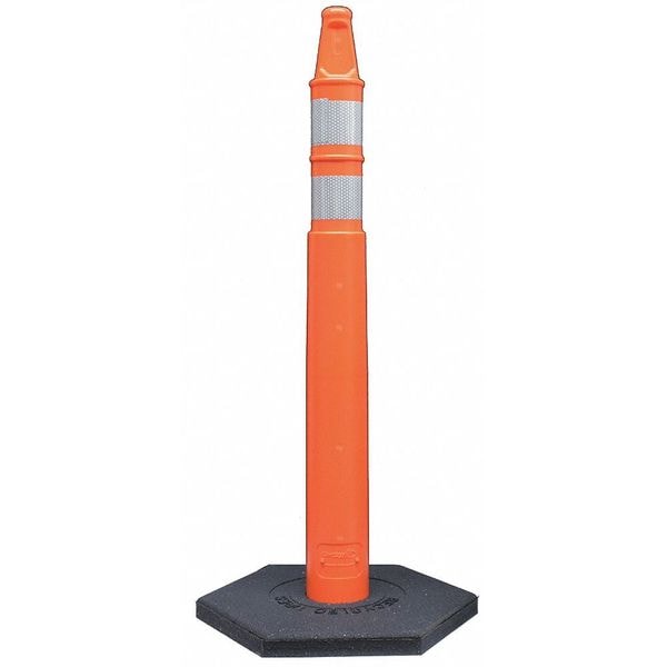 Delineator Post with Base, HDPE, Meets MUTCD Requirements, 10 lbs, Orange, 43 in H, Flat Top