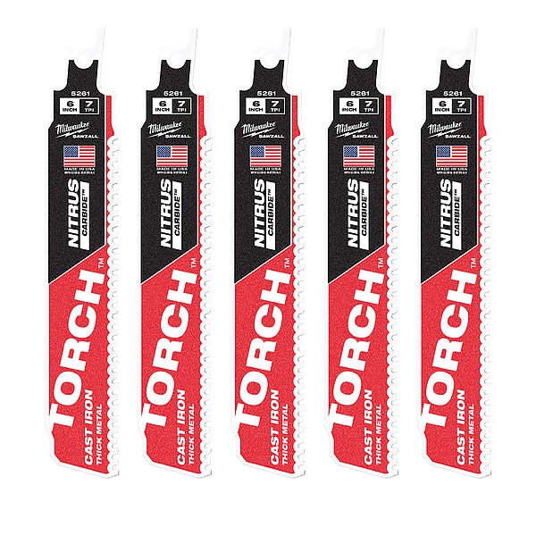 6 in. 8 TPI SAWZALL THE TORCH w/ NITRUS CARBIDE Reciprocating Saw Blade, Cast Iron & Metal, 5 PK